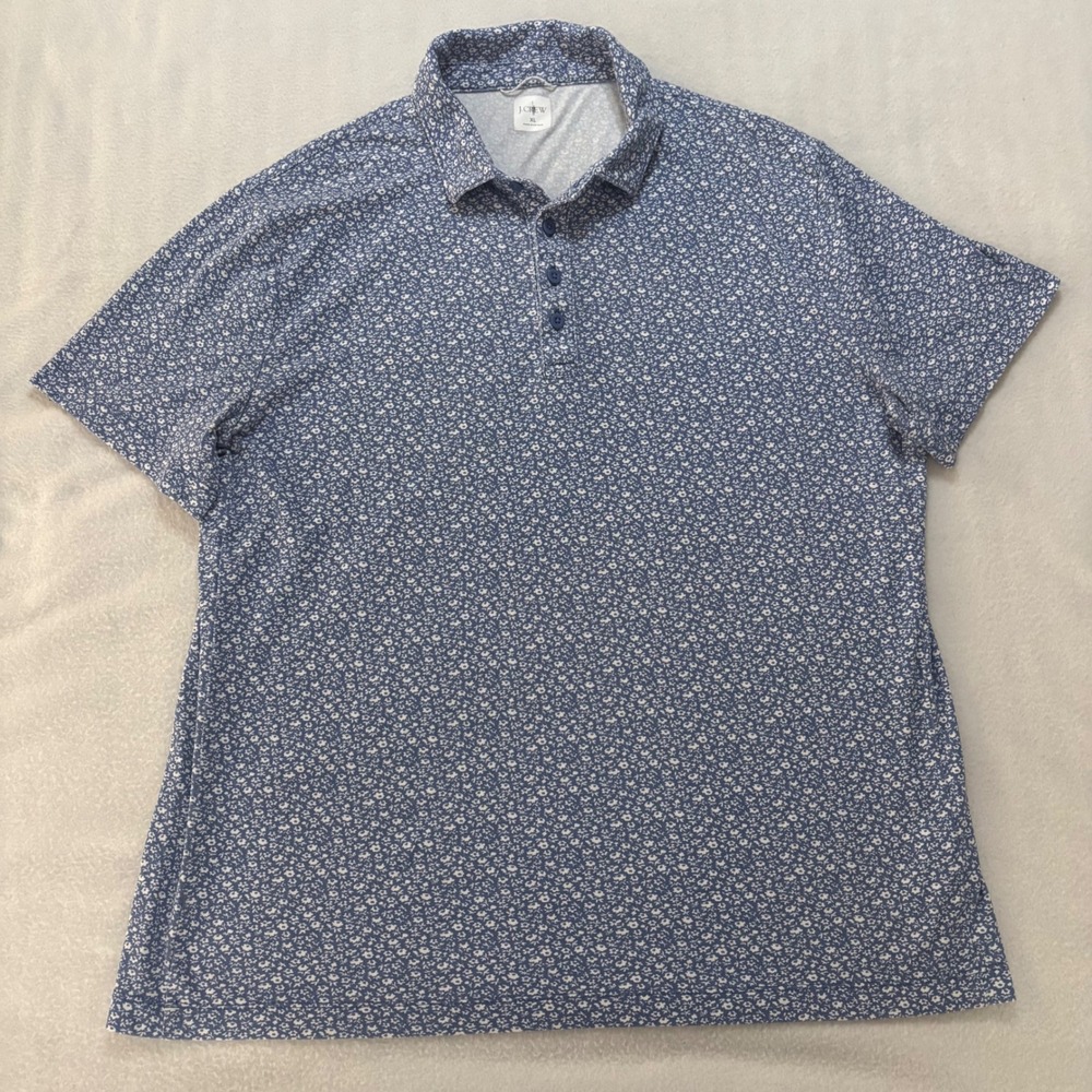 J.Crew Mens XL Blue Floral Coolmax Cotton Blend Short Sleeve Polo Shirt 6Q058